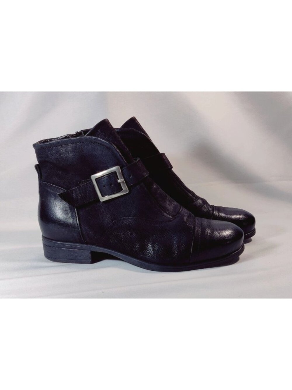 Black Ankle Boots 11 Miz Mooz Siggy European Leather Buckled Adjustable Zip Side